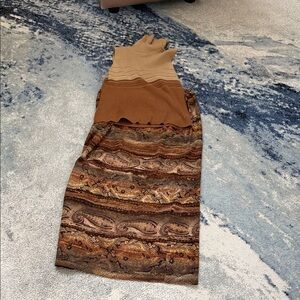 Apostrophe Tan and Brown Patterned Shirt & Skirt